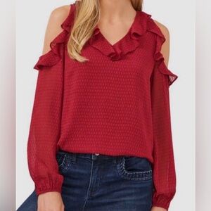 NWT Cece red long sleeve cold shoulder clip dot top red- Size XS